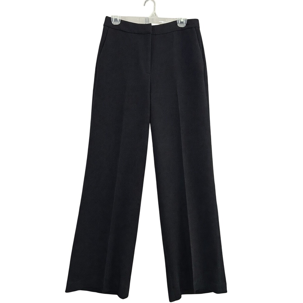 Pearl by Lela Rose Wide Leg Trousers Women 6 Black Solid High Rise Creased Pants